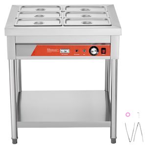 Scaldavivande Elettrico a 6 Vasche con Controllo Manuale della Temperatura 1500W, Tavolo Elettrico Professionale per Buffet e Catering - Product Image 1