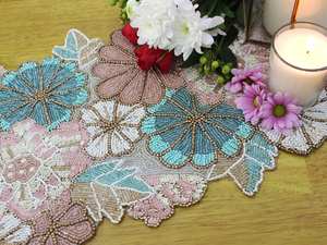 Camino de mesa floral con cuentas hecho a mano cubierta de mesa de comedor decorativa Boho boda decoración del hogar - Product Image 4