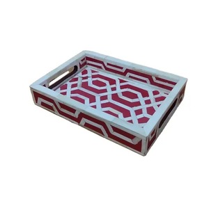 Plateau en bois avec incrustations en os de qualité supérieure, artisanal, décoratif, pour la décoration de la maison et le service, en vente - Product Image 2