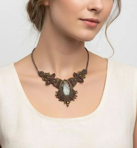 สร้อยคอทำมือจากโลหะผสมสังกะสีแบบคลาสสิก สายสีน้ำตาลประดับคริสตัลสีรุ้ง เครื่องประดับบำบัดโรค ศาสนาพุทธ ขายส่ง - Product Image 3