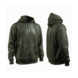 Wholesale Men's Winter Solid Knitted Windproof Embossed Front Leather Hoodie Streetwear <b>Hip</b> Hop Pullover Sweatshirt Customized - Product Image 6