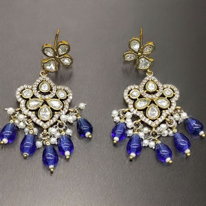 ต่างหูแฟชั่นห้อย Moissanite Mehandi Kundan ออกแบบสำหรับผู้หญิง SKU 1095 C1 - Product Image 2