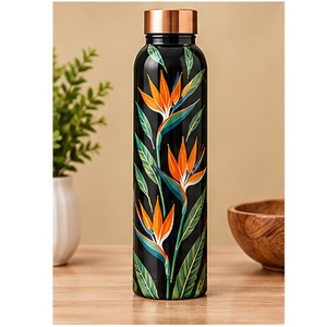 Fluid Art Copper <b>Water</b> <b>Bottle</b> Copper Lid Portable Travel Drinkware Modern Design Blue Gold <b>White</b> - Product Image 2