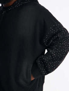 Sudadera con capucha negra extragrande con cremallera y patrón de puntos brillantes para hombre, de poliéster tejido, para otoño, corte regular - Product Image 6