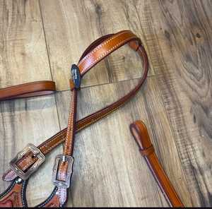 Ensemble de luxe de têtière et de collier de poitrine en cuir occidental, entièrement travaillé à la main, pour équipement complet de cheval - Product Image 4