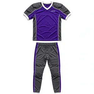 Ensemble de maillot de football américain rembourré noir pour homme AMKOOR, col en V, manches courtes, maille respirante, taille élastique, athlétique - Product Image 1