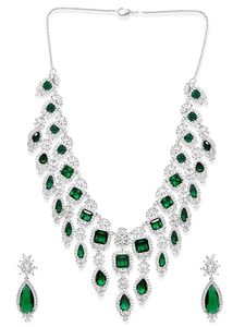 Women's Silver Plated Alloy Geometric <b>Crystal</b> Necklace Earring <b>Set</b> Classic Wedding Jewelry Third Party Certified Claw Setting - Product Image 3