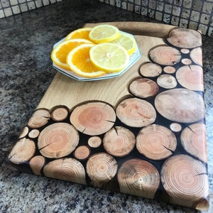 This Unique Wooden Chopping <b>Board</b> Pairs A Smooth Solid Oak Surface With Natural Log Round Sleek <b>Black</b> Resin For Cutting Vegies - Product Image 4