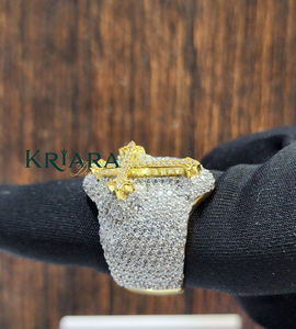Bague pour homme en or blanc avec diamant, design religieux en croix plaqué argent 925, diamant de laboratoire taille brillant rond, bijoux - Product Image 6