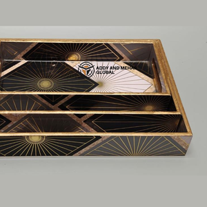 ชุดถาดเสิร์ฟลายเรขาคณิตสีดำและสีทอง 3 ชิ้น ทำจาก MDF และกระดาษ สำหรับตกแต่งบ้านและเสิร์ฟอาหาร - Product Image 3