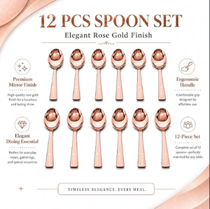 Ensemble de couverts en or rose, cuillère et fourchette en acier inoxydable, boîte cadeau, 12 pièces, vaisselle pour mariage, fête - Product Image 2