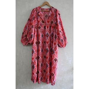 Vestido de Algodón con Estampado de Bloques para Mujer, Hecho a Mano, Estilo Boho, para Verano, Ligero, Transpirable, de Tela Natural - Product Image 3