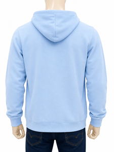 เสื้อฮู้ดสีฟ้าอ่อนสำหรับผู้ชาย ทรงโอเวอร์ไซส์ สีพื้น ผ้าฝ้าย/ใยไผ่บุซับใน เนื้อนุ่ม สวมใส่สบาย เหมาะสำหรับฤดูหนาว - Product Image 2