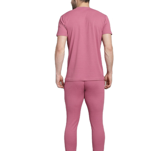Men Pink Short Sleeve Crew Neck T-Shirt Full Length Pants Solid Color Casual Regular Fit Breathable Summer Wear - Product Image 3