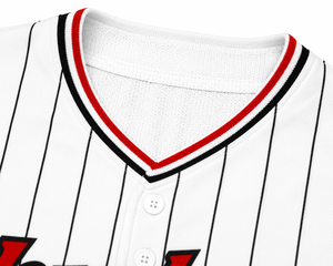 Maillot de baseball personnalisé unisexe pour adultes, blanc à rayures fines, col en V, manches courtes, respirant, en polyester, uniforme d'équipe, transfert thermique sur le devant - Product Image 5