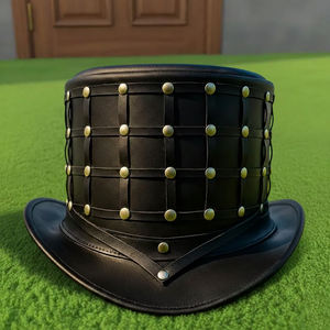 Chapeau haut de forme en cuir noir fait main de haute qualité, unisexe, style steampunk, style gothique, pour festival - Product Image 4