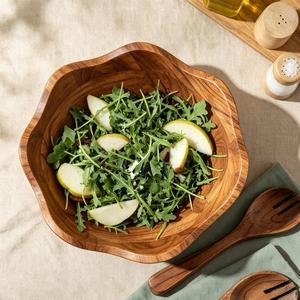 Bol en bois rustique fait main au design classique, plat de service en bois naturel non traité, mangue et acacia, pour fruits, collations, salades, cuisine et salle à manger - Product Image 6