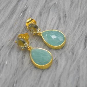 Amazonite Green 925 <b>Sterling</b> <b>Silver</b> 14K Gold Plated Teardrop <b>Dangle</b> <b>Earrings</b> For Women - Product Image 3