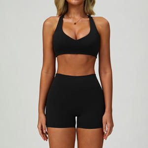 Conjunto Deportivo de Yoga para Mujer, Pantalones Cortos Sólidos con Logotipo Personalizado, 2 Piezas, para Gimnasio, Entrenamiento, Venta Caliente - Product Image 5