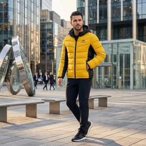 Men's <b>Yellow</b> Black Hooded <b>Puffer</b> <b>Jacket</b> Warm Quilted Winter Outdoor Coat Lightweight Waterproof <b>Jacket</b> One Apex - Product Image 6
