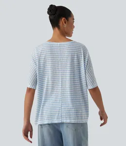 Camiseta de Algodón Sólido Ever Glow para Mujer, Talla Grande, con Bolsillo, Cuello Redondo, Casual, Manga Larga, Ecológica, de Secado Rápido - Product Image 3