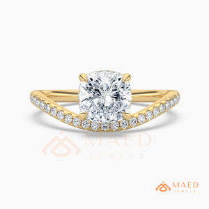 14K Yellow Gold Cushion Cut Moissanite Engagement Ring Curved Pave Wedding Band Luxury Bridal Jewelry USA - Product Image 5