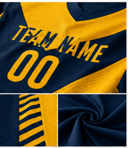 Ensemble de maillots de football personnalisés à col en V, bleu marine et jaune, imprimés par transfert thermique 3D, séchage rapide, respirant, polyester, manches courtes, unisexe, pour équipe - Product Image 2