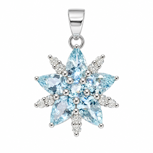 Colgante Clásico de Aguamarina y Diamantes en Plata de Ley 925 con Baño de Rodio - Product Image 1