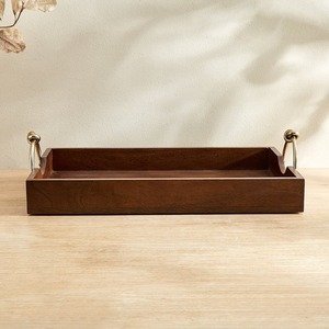 Plateau de service rectangulaire en bois couleur café durable avec poignées en fer doré, multifonctionnel, pour thé et nourriture, pour la cuisine - Product Image 4