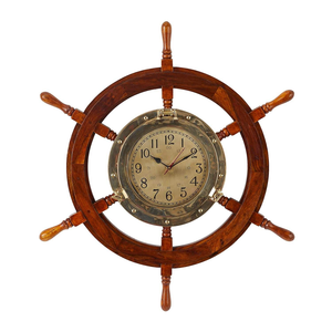 Horloge murale en bois à quartz, style hublot en laiton, décorative, vintage, nautique, maritime, pour la maison, le bureau, le salon - Product Image 6