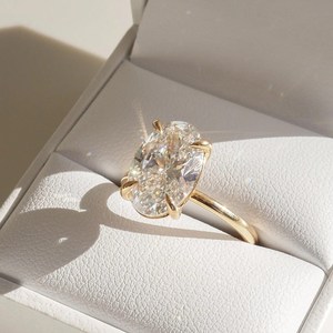 4 CT Certified Oval <b>Solitaire</b> Lab Grown Diamond Engagement <b>Ring</b> – 14K Solid Gold or <b>Silver</b> - Product Image 2