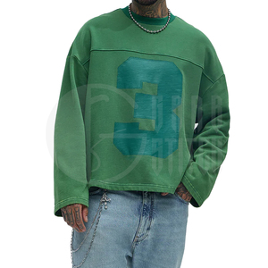 T-shirt Homme Vert Personnalisé Coupe Ample Manches Longues Coupe Boxy Imprimé Numéro 3 Coton Style Urbain Rétro Haut de Gamme Grammage Lourd - Product Image 2