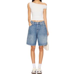 กางเกงยีนส์ขาสั้นผู้หญิง OEM ODM แบบสั่งทำทรงหลวม ขากว้าง ผ้าฝ้าย สไตล์ลำลองฤดูร้อน ย้อนยุค เอวสูง กางเกงครึ่งตัว ขายส่ง - Product Image 4