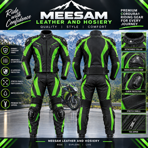 Ensemble veste et pantalon de moto en Cordura noir et vert pour homme, homologué CE, respirant, équipement de conduite - Product Image 1