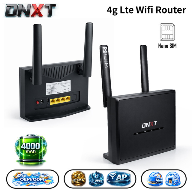 DNXT Mini Wifi RP-SMA Lte 4g Sim Router Sim 1WAN/4LAN Indoor Wireless Router 4000mAh AP Mode Routeur Sans Fil 4g Lte Work Use