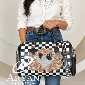 Bolso de Cuero Vacuno Hecho a Mano por Diseñadores, Estilo Occidental, Grande, con Diseño a Cuadros en Blanco y Negro, Bolso Bandolera para Mujer - Product Image 1