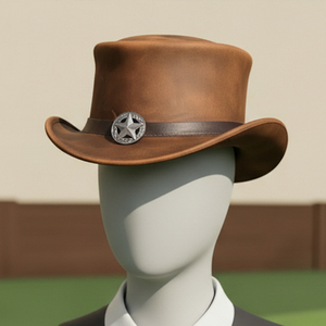 Chapeau rustique en cuir marron fait main de qualité supérieure, style steampunk, western, gothique, cosplay, festival - Product Image 3
