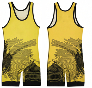 <b>Men's</b> Yellow <b>Wrestling</b> <b>Singlet</b> with Black Abstract Print Fitted Spandex Polyester Moisture Wicking 220gsm Durable Breathable - Product Image 1