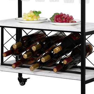 Carrello Portabottiglie HODELY in Ferro e Legno Effetto Marmo, a Due Livelli, con Doppio Bracciolo, Spessore 1,5 mm, in Pannello Densificato, per Conservazione Vini Pregiati - Product Image 2