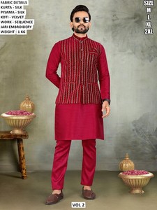 Ensemble de kurta ethnique violet festif pour hommes avec koti imprimé - Product Image 4