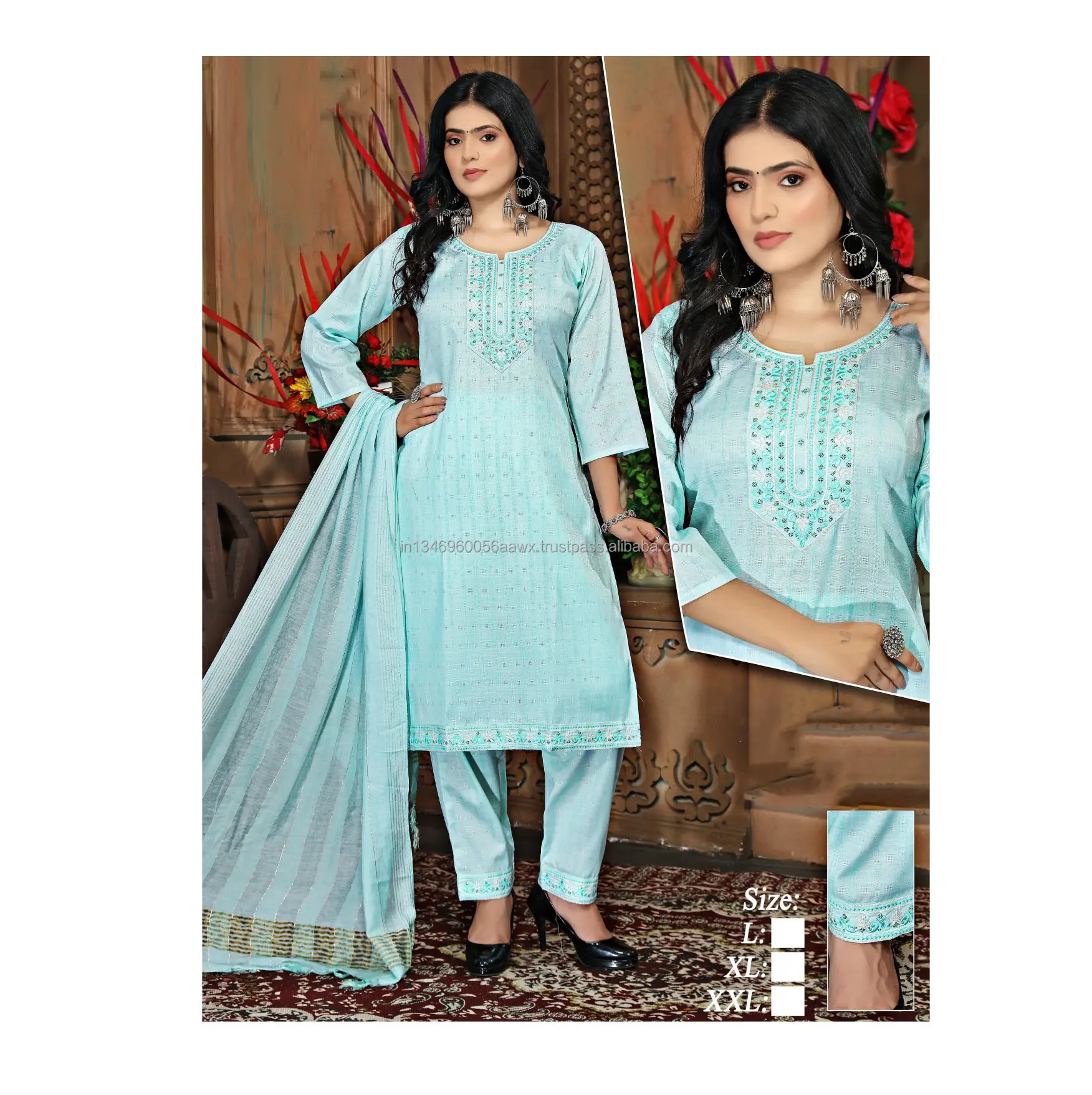 Eleganza di alta qualità in blu cielo Rayon Kurti e abito collezione per matrimonio e festa da donna dall'India