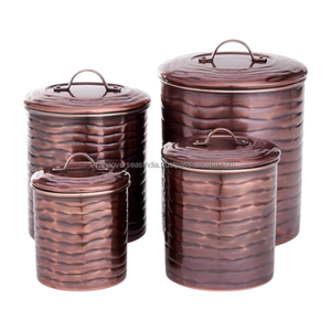 กล่องเก็บของทำจากทองแดงบริสุทธิ์แบบโบราณหรูหราทำจากโลหะคุณภาพดีที่สุดสำหรับน้ำตาลกาแฟและชาในราคาที่แข่งขันได้ - Product Image 1