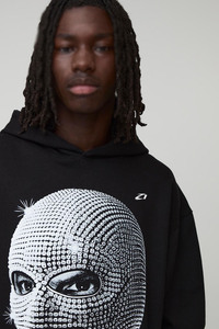 Black <b>Pullover</b> <b>Men</b>’s Hoodies Rhinestone Mask Graphic Heavyweight Cotton Fleece Oversized Streetwear Custom Manufacturing - Product Image 3