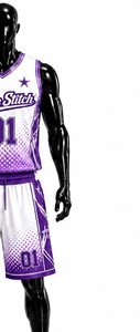 Maillot de basketball sans manches pour homme White Stitch 01, imprimé numérique dégradé violet, en Spandex/Polyester respirant, athlétique - Product Image 5