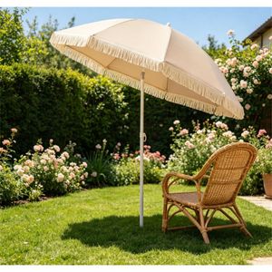 Ombrellone da Patio Boho da 2,7 m con Nappe e Frange, 30° di Inclinazione Regolabile, Telaio in Metallo Portatile, Tenda Parasole da Spiaggia - Product Image 1