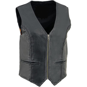 Chaleco de Motociclista Clásico de Cuero Negro para Mujer, Marca Samroz Sports, con Cierre de Cremallera - Product Image 1