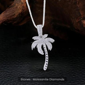 Custom Palm Tree Pendant Necklace In 925 Sterling Silver With Moissanite Diamond Pave Setting - Product Image 6