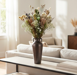 Modern Rustic Brown Hammered Aluminium <b>Table</b> Vase <b>Tall</b> Flower Vase With 3 Handles Stylish Tabletop Decor Home Bedside Decoration - Product Image 6