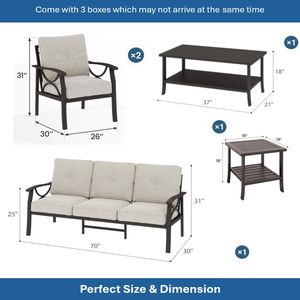 Set di Mobili da Giardino in Metallo per Tutte le Stagioni, 5 Pezzi, con Cuscini Beige Spessi 4 Pollici e Struttura Color Caffè Kaki, Divano Conversazione a 5 Posti - Product Image 4