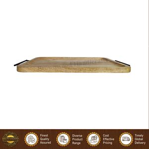 Fabricant leader de plateaux de service en bois de manguier massif de haute qualité, design moderne, sculptés à la main, avec poignée en métal, vente en gros - Product Image 3